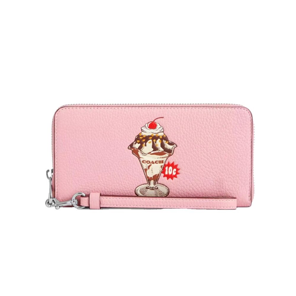 Coach Pink Leather Zip Wallet with Sundae Graphic